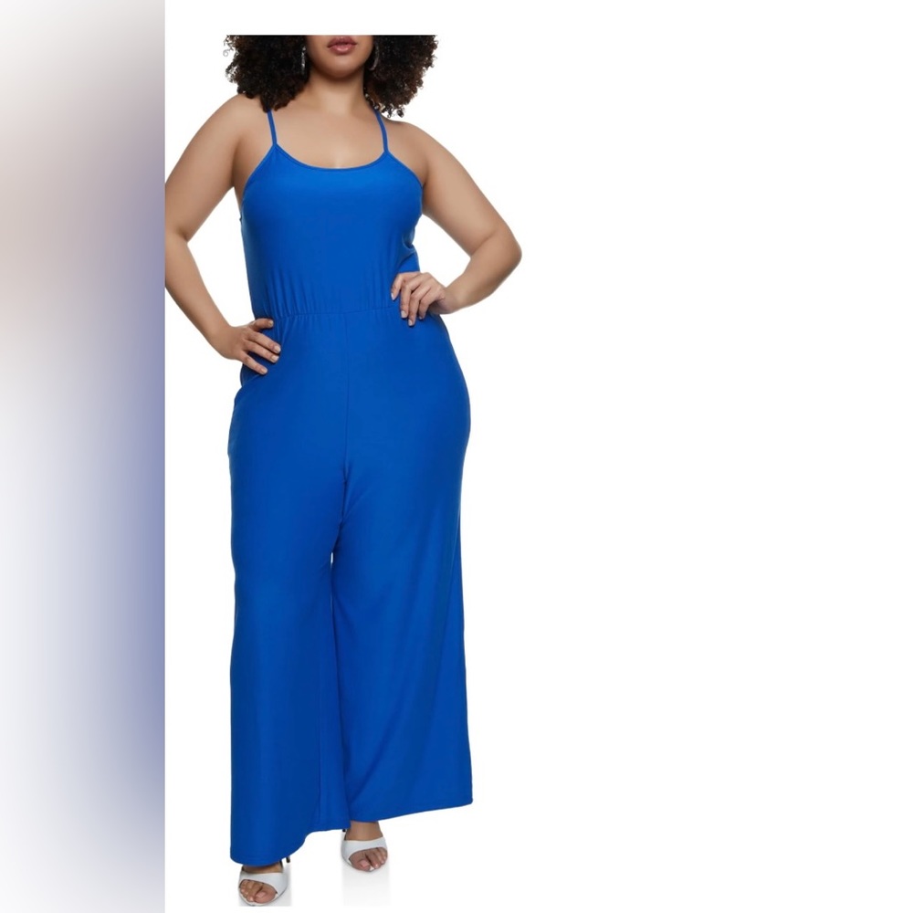 Plus Size Basic Wide Leg Cami Jumpsuit - Royal Blue